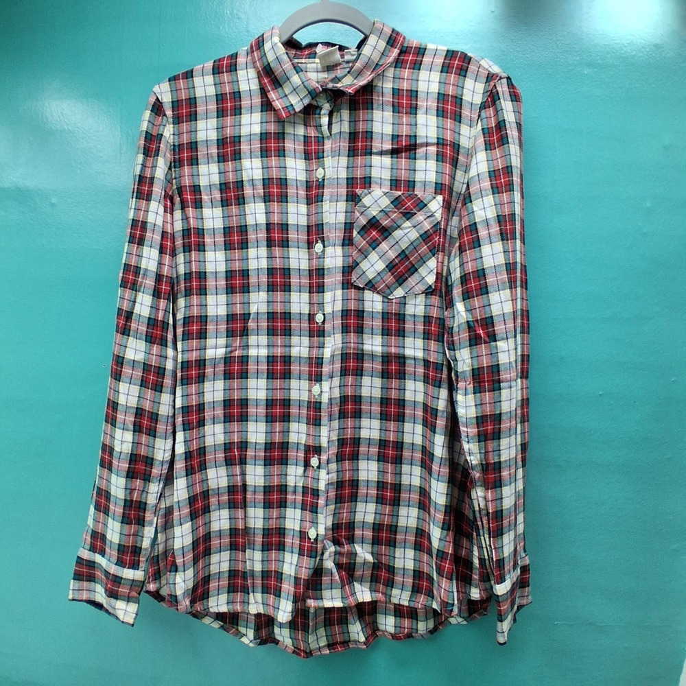 Gap Plaid Button Down Shirt M Red White Green Plaid Preppy Classic Autumn Winter